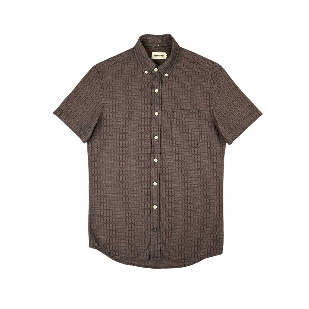 Taylor Stitch Organic Cotton Button Down Shirt Taupe Blue Embroidery 36 Men's XS